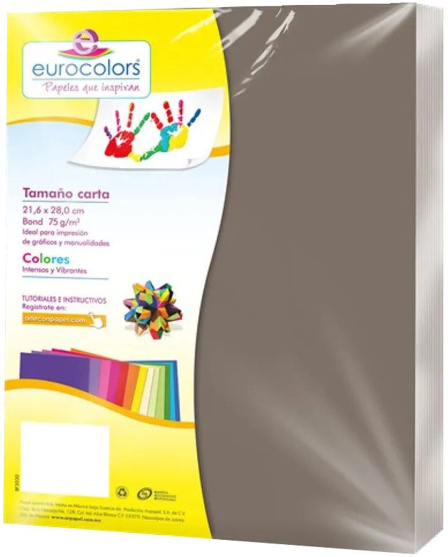 Papel Bond Color Eurocolor pack c/100 Gris Carta eurocolors EC0099 Cien hojas 7501454603364 01