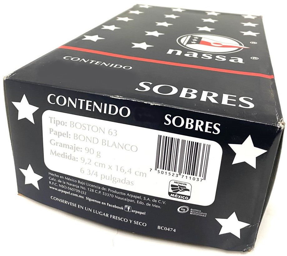 Sobre Boston 63kg Blanco Bond Carta 6¾ Nassa® HA0074 [Sobre] 7501523711037 2