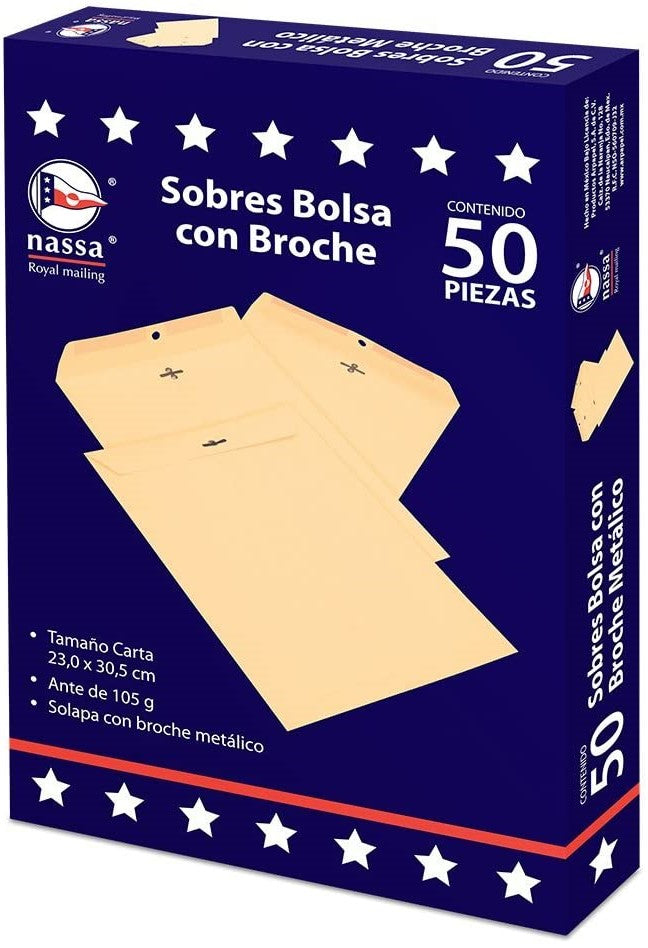 Sobre Bolsa c/Broche Carta caja c/50 80kg Ante 23×30.5cm Nassa® IA0341 7501523724648