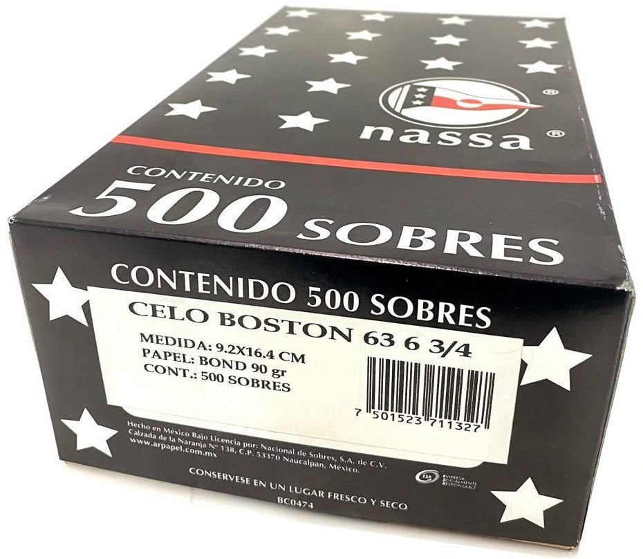 Sobre c/Ventana Outlet Celo-Boston caja c/500 63kg Blanco Bond Carta 6¾ Nassa® HA0081