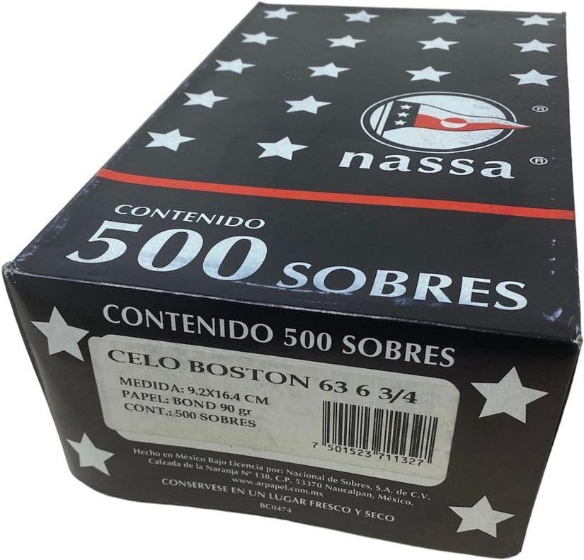 Sobre c/Ventana Outlet Celo-Boston caja c/500 63kg Blanco Bond Carta 6¾ Nassa® HA0081 3