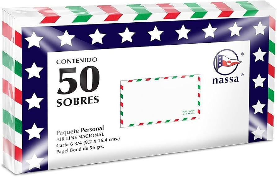 Sobre Aéreo Air-Line Nacional P.c/50 56g Blanco Bond Carta 6¾ Nassa® HA0120 [Paquete] 7501523717152