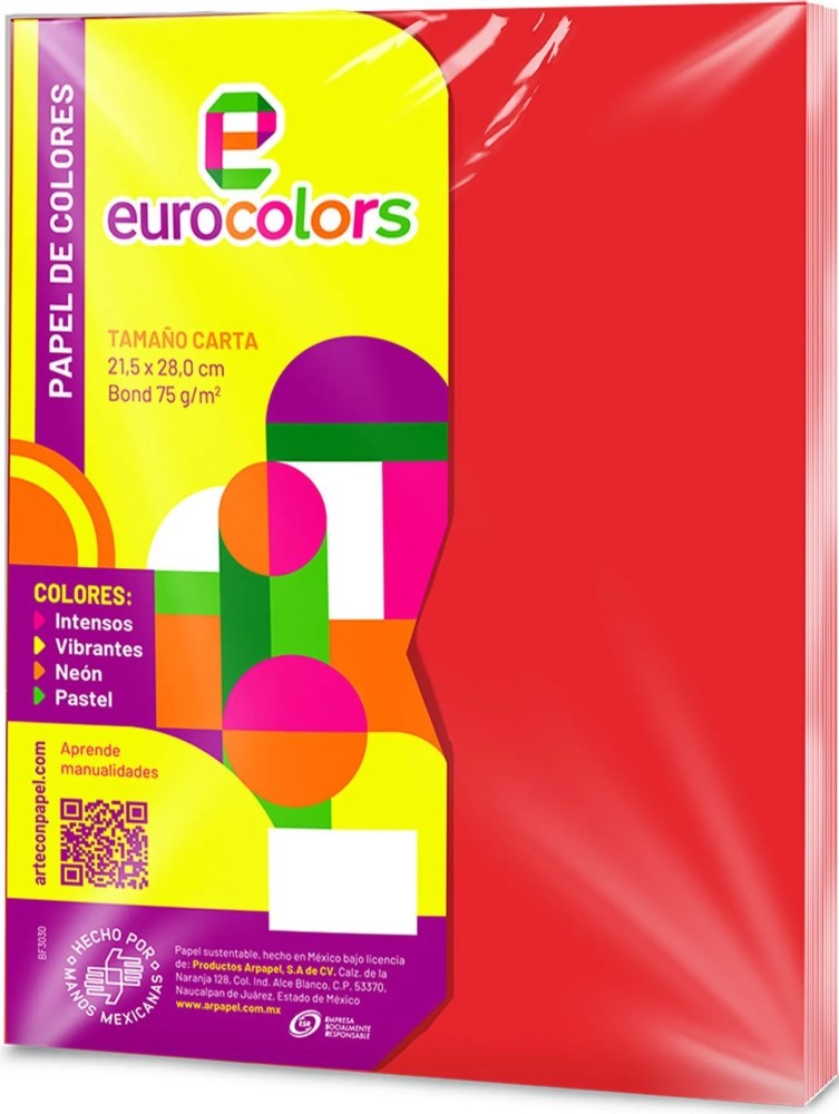 Papel Bond Color Eurocolor pack c/100 Rojo Carta eurocolors EC0010 Cien hojas 7501454601018 01