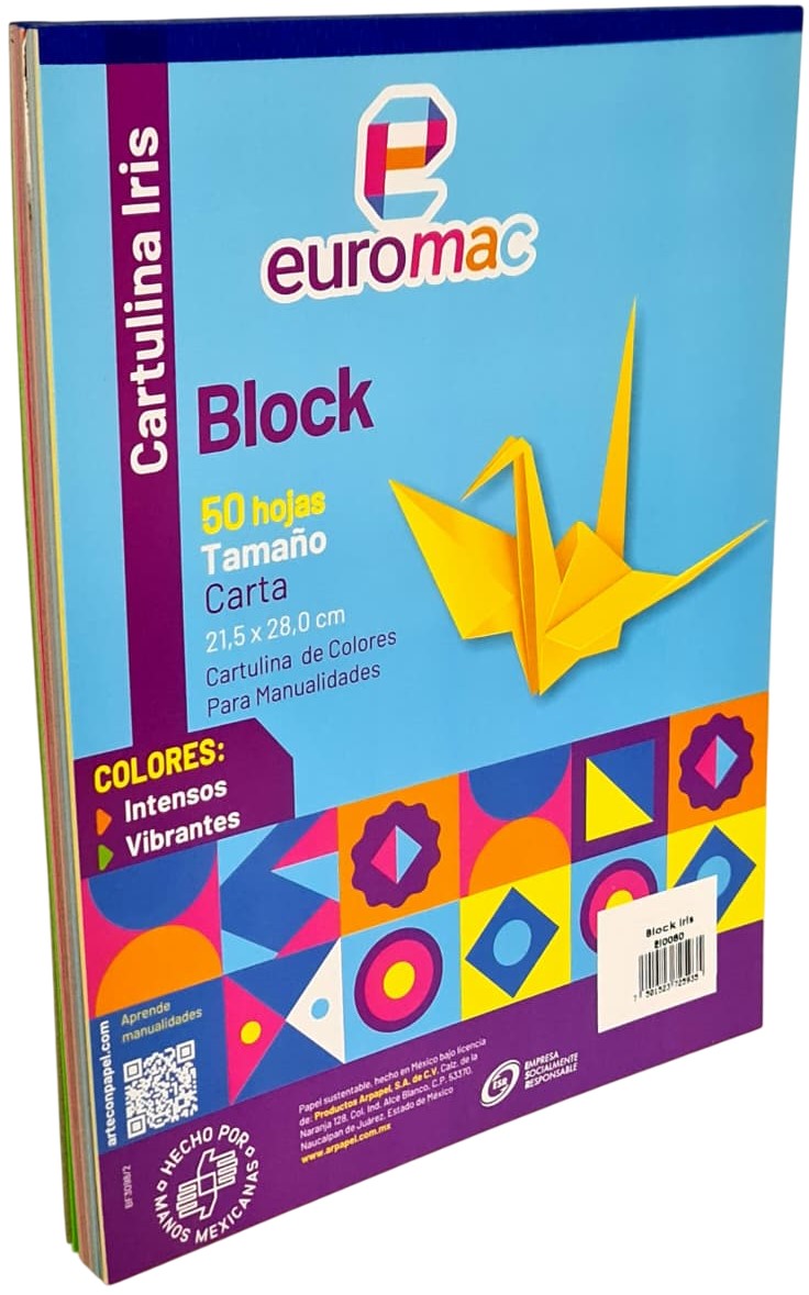 Cartulina Euroiris Block c/50 hojas Colores (10) Carta euromac® EI0080 [Bloque] 7501523725935