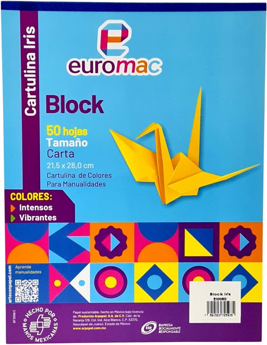 Cartulina Euroiris Block c/50 hojas Colores (10) Carta euromac® EI0080 [Bloque] 7501523725935 2
