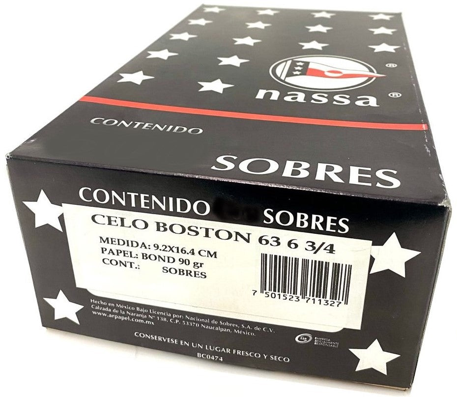 Sobre c/Ventana Celo-Boston 90g Blanco Bond Carta 6¾ Nassa® HA0081 [Sobre] 7501523711327 2