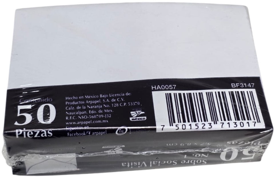Sobre tarjeta de Visita paquete c/50 75g #1 Blanco Bond 5.7×8.9cm Nassa® HA0057 Paquete 750152371301
