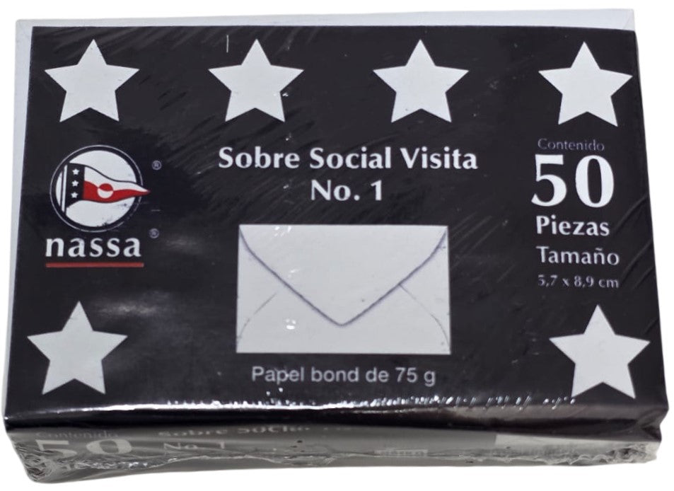 Sobre tarjeta de Visita paquete c/50 75g #1 Blanco Bond 5.7×8.9cm Nassa® HA0057 Paquete 750152371301