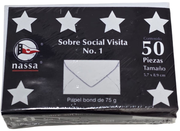 Sobre tarjeta de Visita paquete c/50 75g #1 Blanco Bond 5.7×8.9cm Nassa® HA0057 Paquete 750152371301