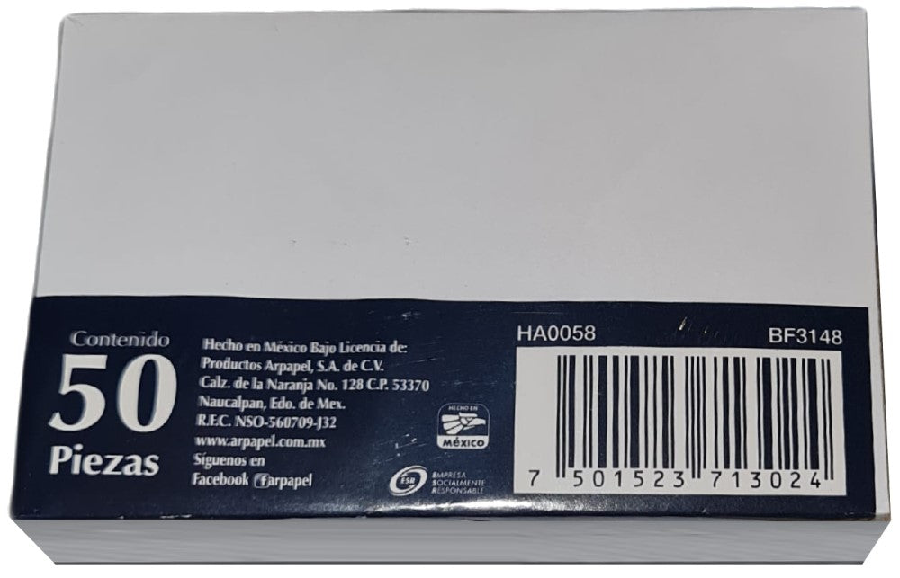 Sobre tarjeta de Visita paquete c/50 75g #2 Blanco Bond 6.1×9.5cm Nassa® HA0058 Paquete 750152371302