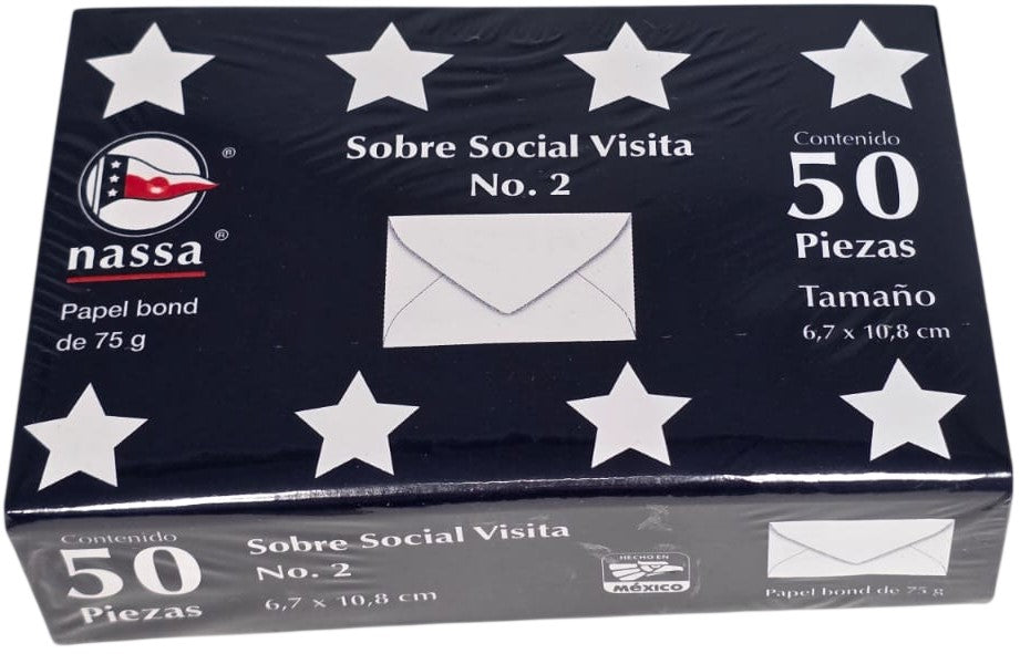 Sobre tarjeta de Visita paquete c/50 75g #2 Blanco Bond 6.1×9.5cm Nassa® HA0058 Paquete 750152371302