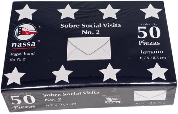 Sobre tarjeta de Visita paquete c/50 75g #2 Blanco Bond 6.1×9.5cm Nassa® HA0058 Paquete 750152371302