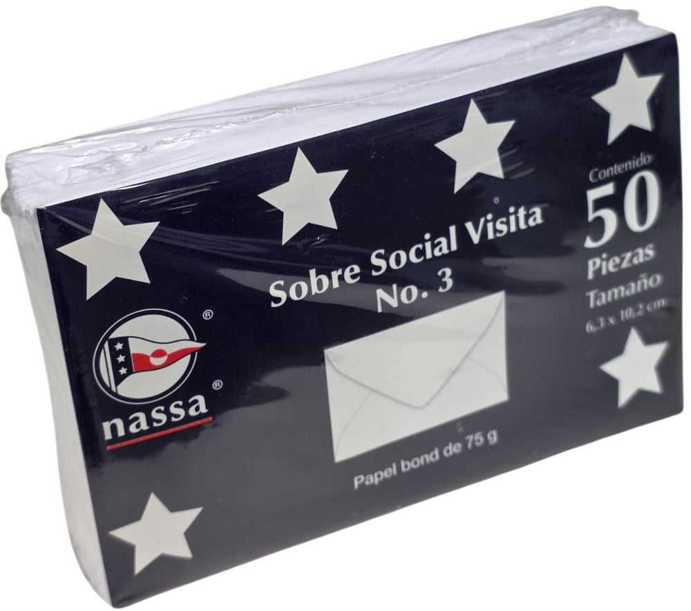 Sobre tarjeta de Visita paquete c/50 75g #3 Blanco Bond 6.3×10.2cm Nassa® HA0059 Paquete 75015237130