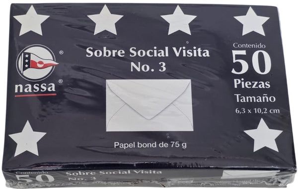 Sobre tarjeta de Visita paquete c/50 75g #3 Blanco Bond 6.3×10.2cm Nassa® HA0059 Paquete 75015237130