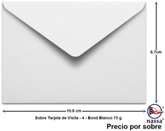 Sobre tarjeta de Visita #4 c/50 Blanco Bond 6.7×10.8cm Nassa® HA0060 [Paquete] 7501523713048