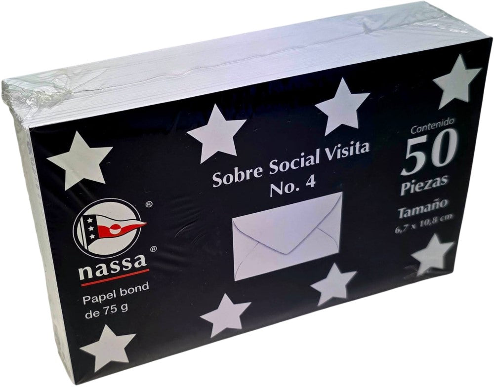 Sobre tarjeta de Visita paquete c/50 75g #4 Blanco Bond 6.7×10.8cm Nassa® HA0060 Paquete 75015237130