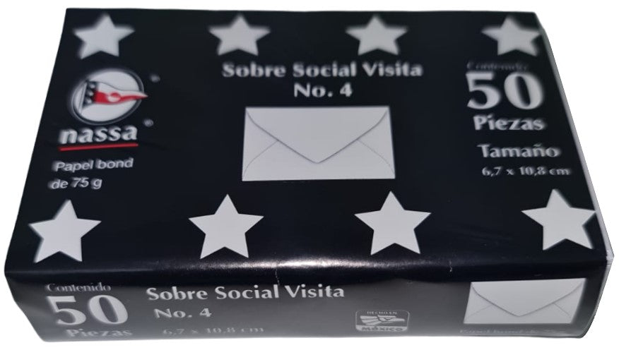 Sobre tarjeta de Visita paquete c/50 #4 Blanco Bond 6.7×10.8cm Nassa® HA0060 Paquete 7501523713048 0