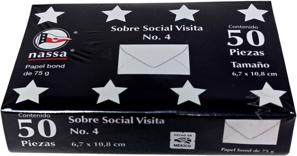 Sobre tarjeta de Visita paquete c/50 75g #4 Blanco Bond 6.7×10.8cm Nassa® HA0060 Paquete 75015237130
