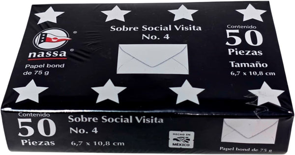 Sobre tarjeta de Visita paquete c/50 75g #4 Blanco Bond 6.7×10.8cm Nassa® HA0060 Paquete 75015237130