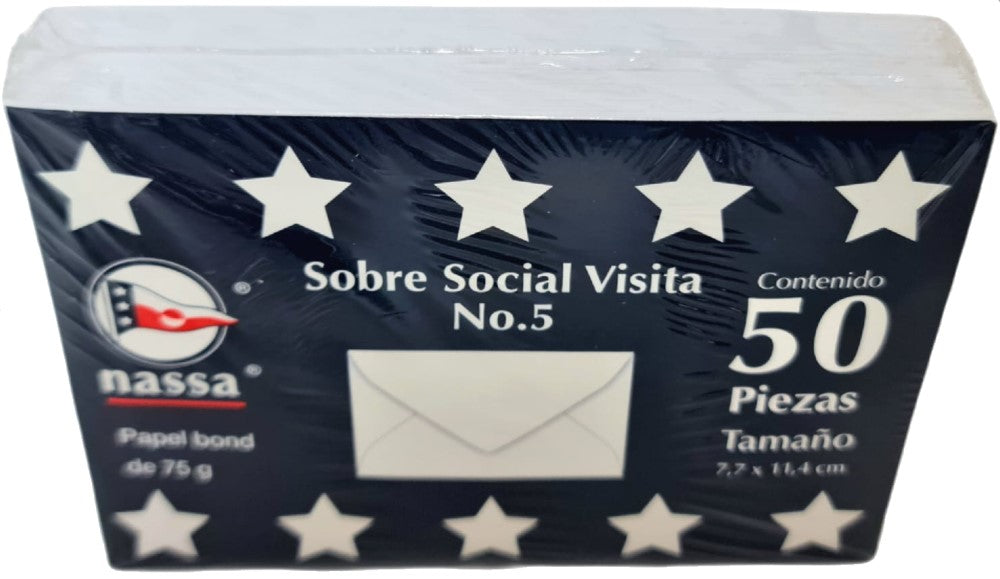 Sobre tarjeta de Visita paquete c/50 75g #5 Blanco Bond 7.7×11.4cm Nassa® HA0061 Paquete 75015237130