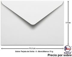 Sobre tarjeta de Visita #5 c/50 Blanco Bond 7.7×11.4cm Nassa® HA0061 [Paquete] 7501523713055