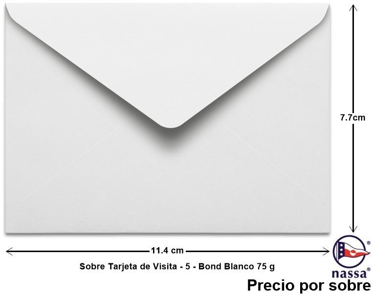 Sobre tarjeta de Visita #5 c/50 Blanco Bond 7.7×11.4cm Nassa® HA0061 [Paquete] 7501523713055