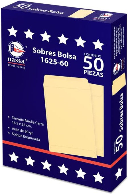 Sobre Bolsa 1625-60 caja c/50 60kg Ante 16.5×25cm Nassa® IA0291 7501523723504