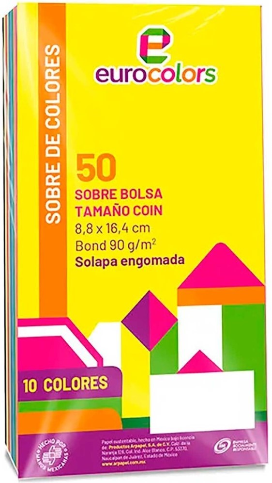Sobre Eurocolors Coin Nº5 Pack c/50 Colores (10) 8.8×16.4cm eurocolors IM0190 [Paquete] Imagen secundaria del producto