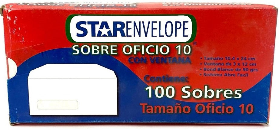 Sobre c/Ventana Envelope pack c/100 90g Blanco Bond Oficio 10 STARfile® HA0160 [Caja] 7501454570833