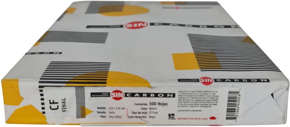 Papel Autocopiante C.F. paquete c/500 Blanco Carta 75g Sin Carbón® Resma 701664450261 01