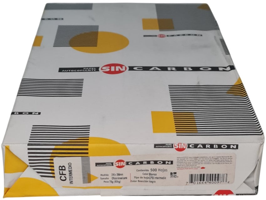 Papel Autocopiante C.F.B. paquete c/500 Blanco Oficio 75g Sin Carbón® Resma 701664400976 01