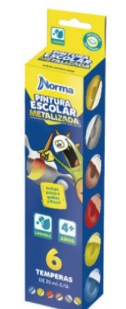 Pintura Témpera Norma Escolar Metalizada c/6 25ml Metálicos (6) Norma® 544969 Pieza 7702111449695 01
