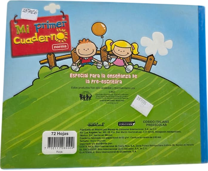 Cuaderno Preescolar Cosid Punto Guia 24.8×19 Raya B 72 hojas Raya 10mm Norma® 526550 [Pieza] 7702111265509 7
