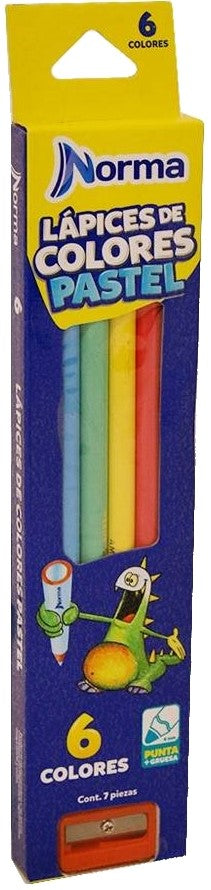Color de Madera Largos Pastel Redondo Colores Pastel Est.c/6 Norma® 536094 [Estuche] 7702111360945