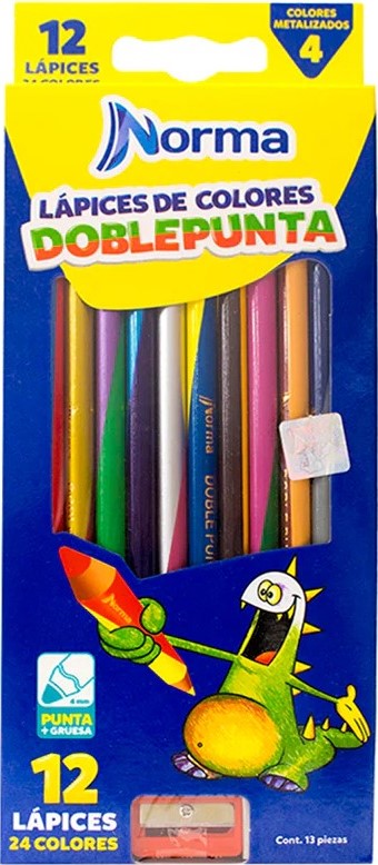 Color de MaderaDoblePunta Redondo c/Sacapuntas Doble Color 24 Est.c/12 Norma® 521032 [Estuche] 7702111210325