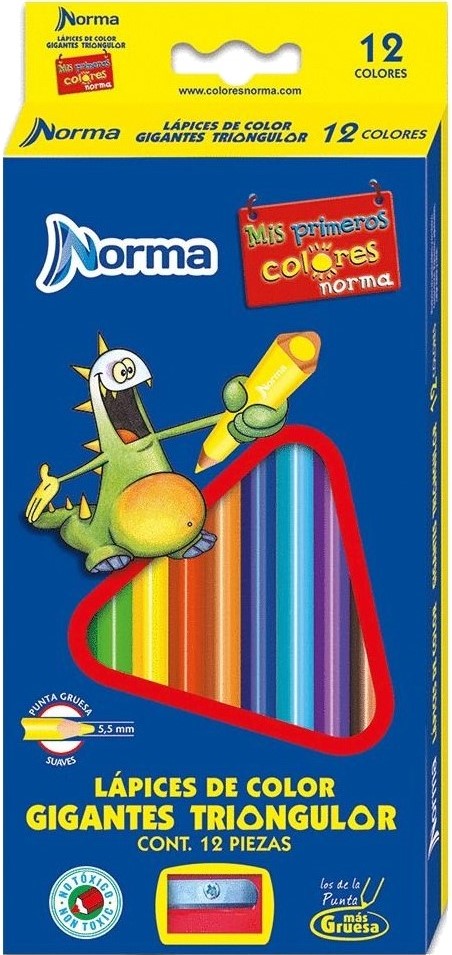 Color de MaderaTriangular Gigantes c/Sacapuntas Colores Est.c/12 Norma® 545642 [Estuche] 7702111456426