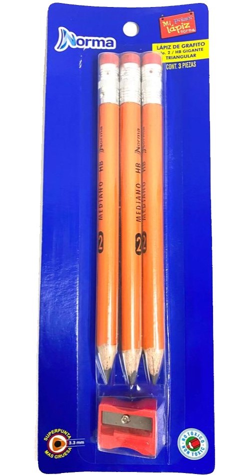 Lápiz EntrenadorTriangula Mi Primer Lápiz Nº2 blíster c/3 Gigante Norma® 580208 [Paquete] 7702111802087
