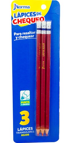 Lápiz Color Triangular Checador c/3 Rojo Carmín Norma® 536567 [Paquete] 7702111365674
