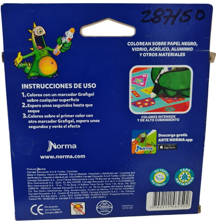 Marcador base Agua Gráficos Gel Colores Est.c/8 Norma® 546250 [Estuche] 7702111462502 4