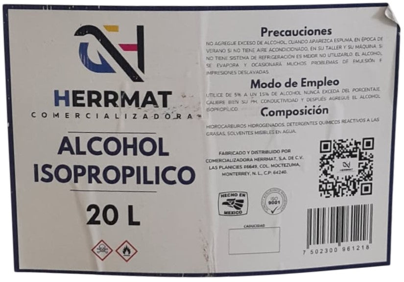 Alcohol Isopropílico 20 litros CH® QDV-0023 [Contenedor plástico] 7502300961218 2