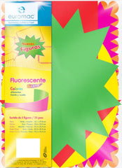 Cartulina Fluorescente Figuras c/25 Colores Bicolor 23×33cm euromac® OG0004 [Kit (Conjunto piezas] 7501523725959