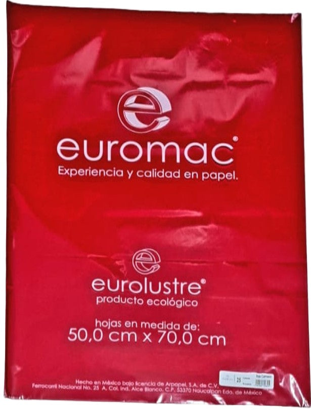 Papel Lustrina Eurolustre 24.5k Rojo Carmesí 50×70 70g euromac® EL0190 Hoja 7501523726895 01