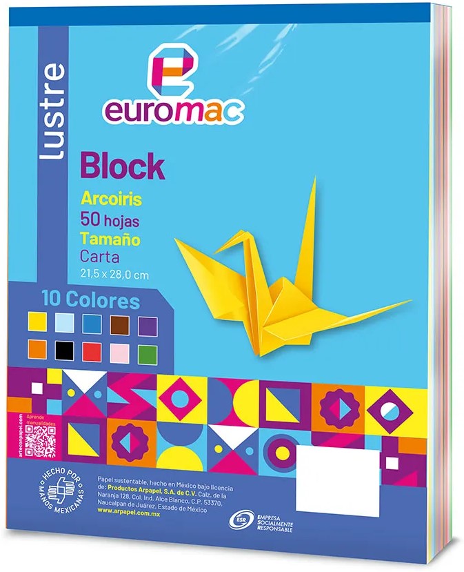 Papel Lustrina Block Arcoíris c/50 Colores (10) Carta euromac® EL0102 [Bloque]