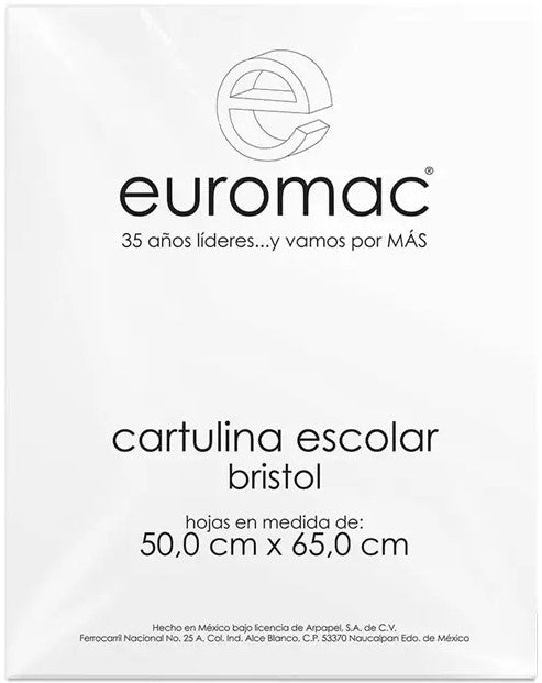 Cartulina Bristol Escolar Euro 152g Blanco 50×65 50kg euromac® WA0023 Hoja 7501523724150 01