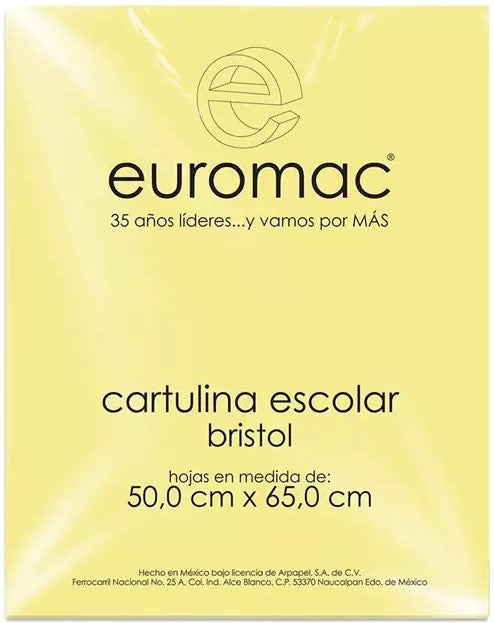 Cartulina Bristol Escolar Euro 152g Amarillo 50×65 50kg euromac® WA0021 Hoja 7501523724136 01