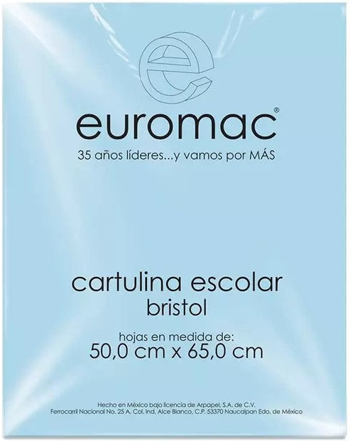 Cartulina Bristol Escolar Euro 152g Azul pastel 50×65 50kg euromac® WA0022 Hoja 7501523724143 01