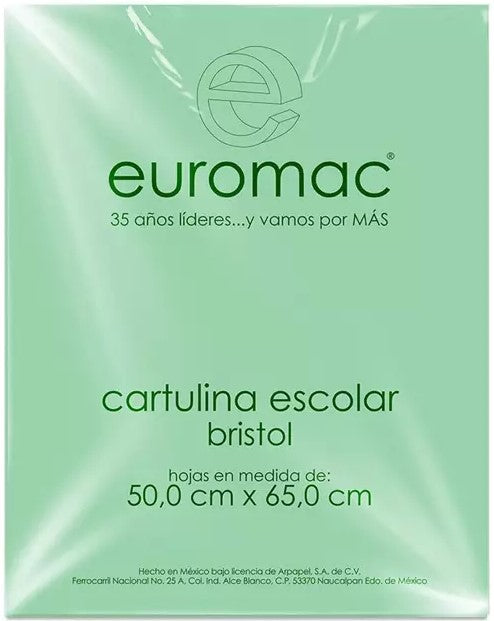 Cartulina Bristol Escolar Euro 152g Verde pastel 50×65 50kg euromac® WA0025 Hoja 7501523724174 01