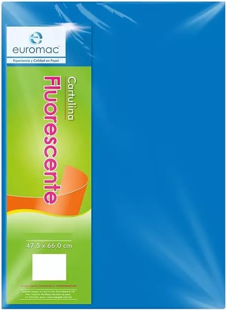 Cartulina Fluorescente Eurocolor 179g Azul Neón 47.5×66cm euromac® EF0040 Hoja 7501523724822 01