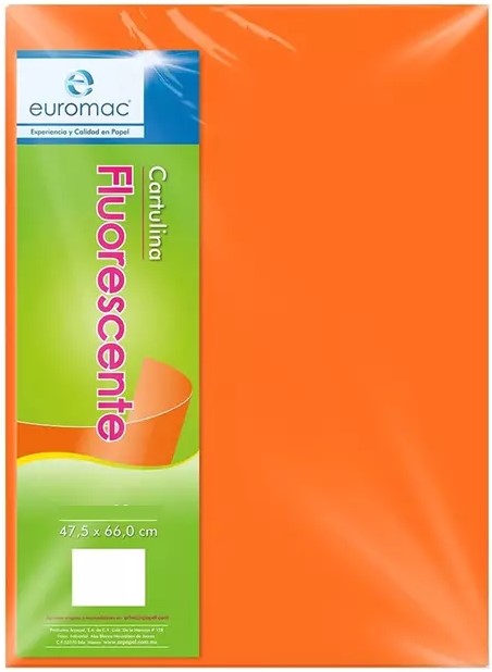 Cartulina Fluorescente Eurocolor 179g Naranja Neón 47.5×66cm euromac® EF0042 Hoja 7501523724846 01