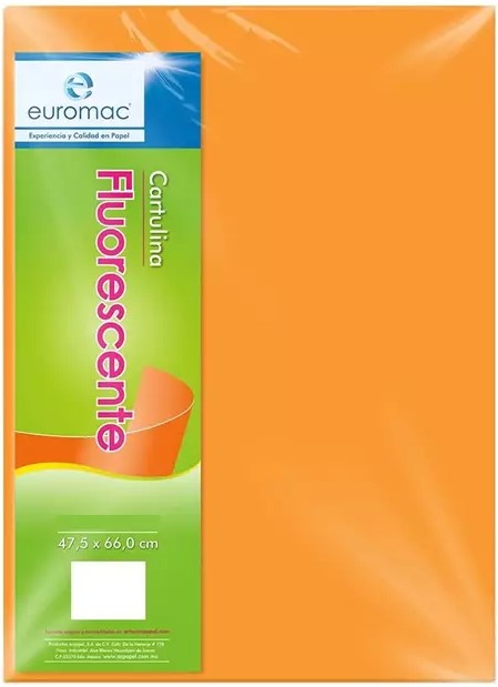 Cartulina Fluorescente Eurocolor 179g Papaya Neón 47.5×66cm euromac® EF0043 Hoja 7501523724853 01